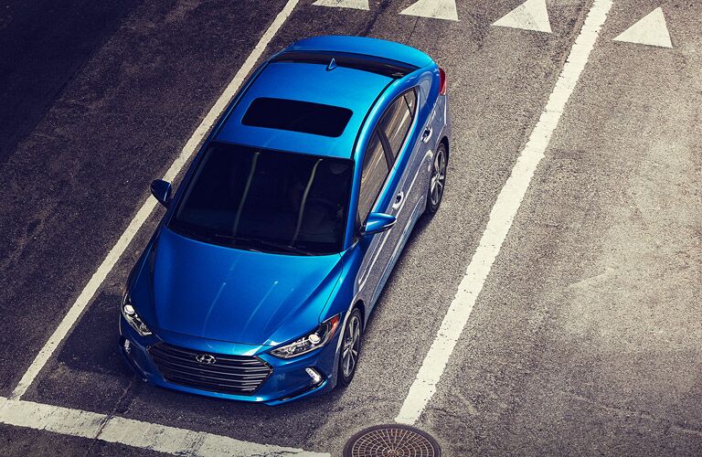 Overhead view of blue 2017 Hyundai Elantra