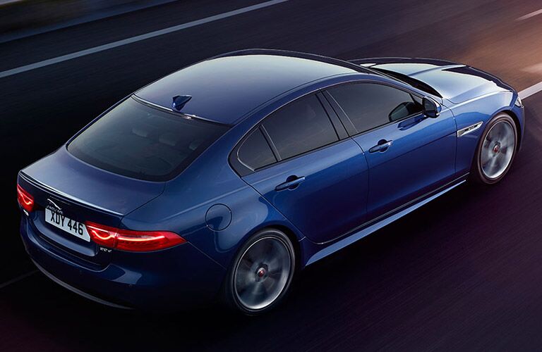 Blue 2017 Jaguar XE Rear and Top Exterior