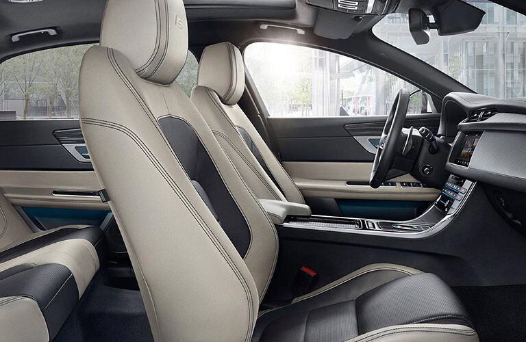 Tan and Black 2017 Jaguar XF Front Seats