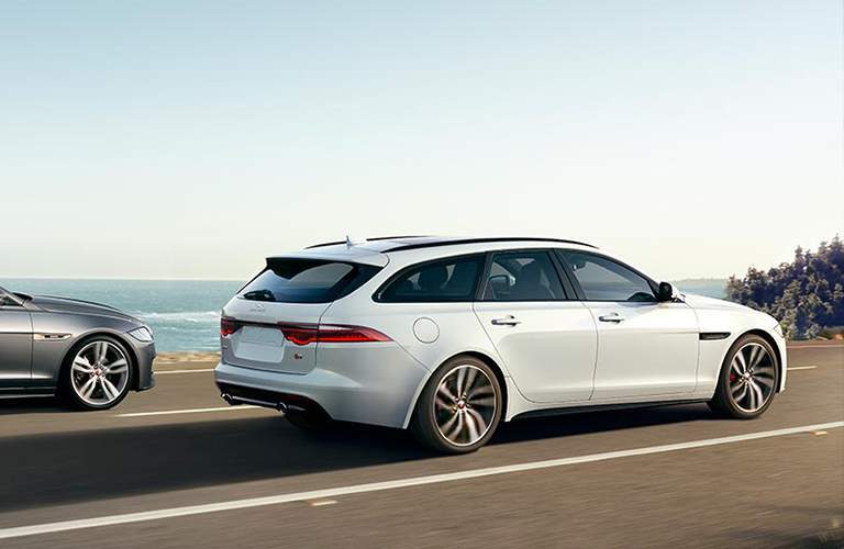 White 2018 Jaguar XF Sportbrake on Coast Road
