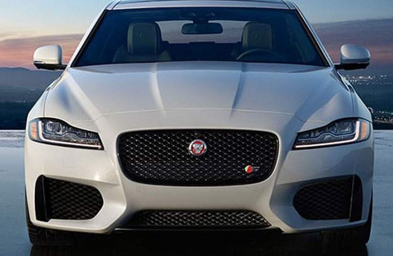 White 2018 Jaguar XF Front Grille at Night