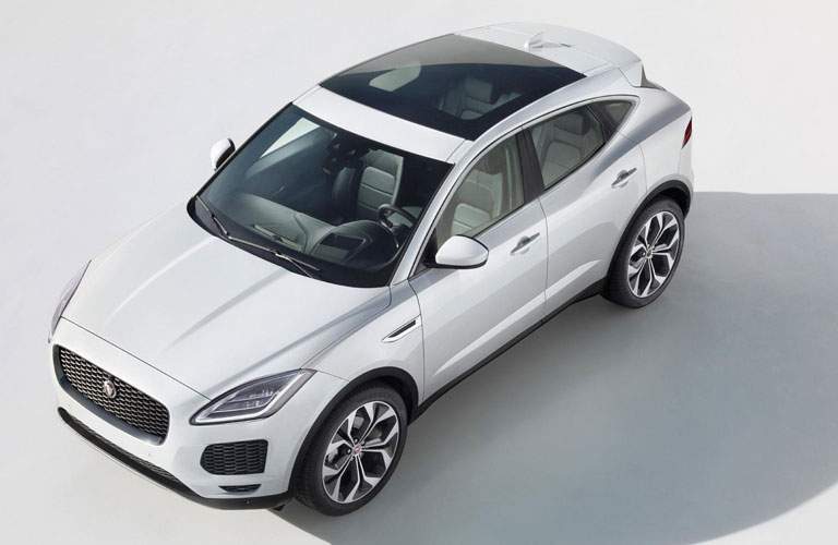 Overhead of White 2018 Jaguar E-PACE with Panoramic Sunroof on White Background