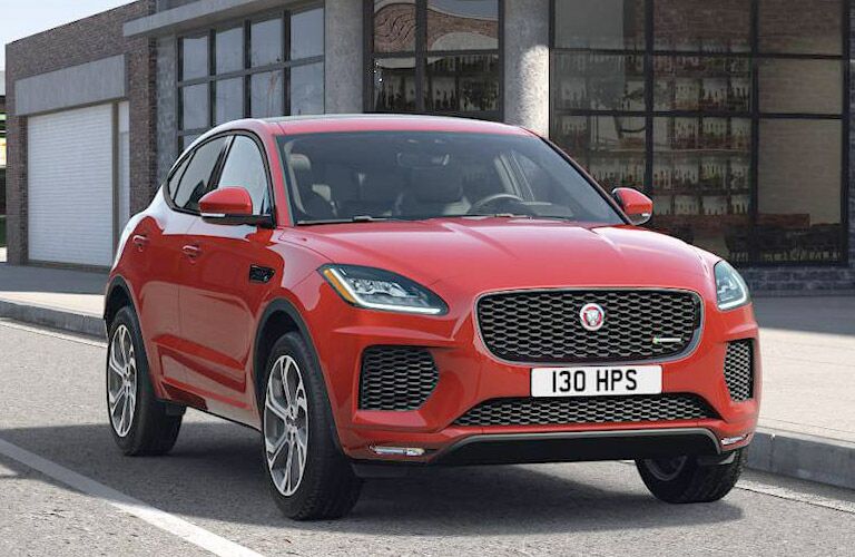 Red 2019 Jaguar E-PACE Front Exterior on a City Street