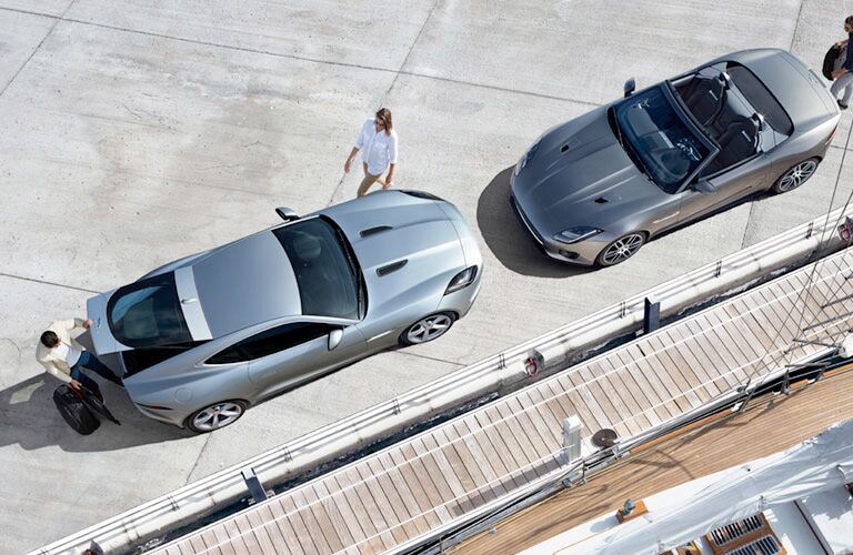Overhead View of Silver 2019 Jaguar F-TYPE Coupe and Gray 2019 Jaguar F-TYPE Convertible