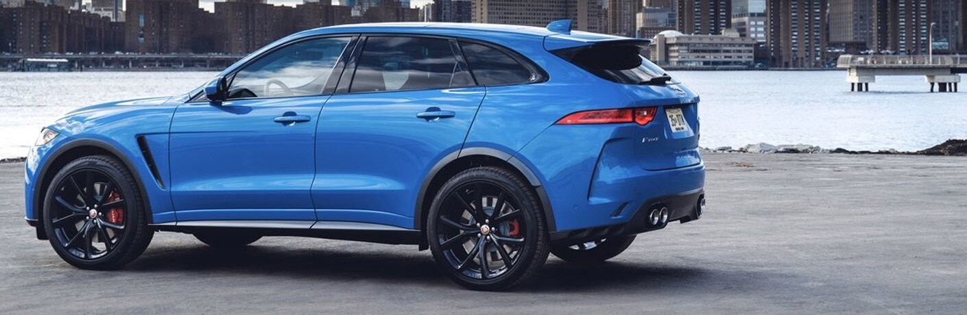 blue 2019 Jaguar F-pace on display