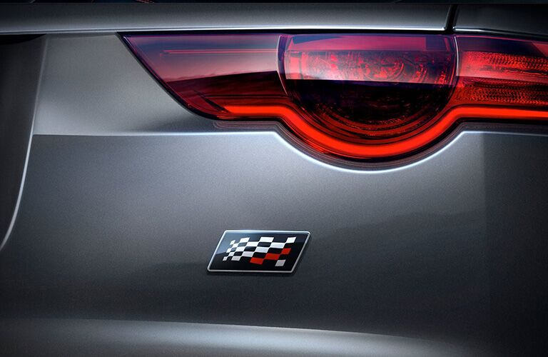 Close Up of 2020 Jaguar F-TYPE Taillight and Checkered Flag Limited Edition Badge