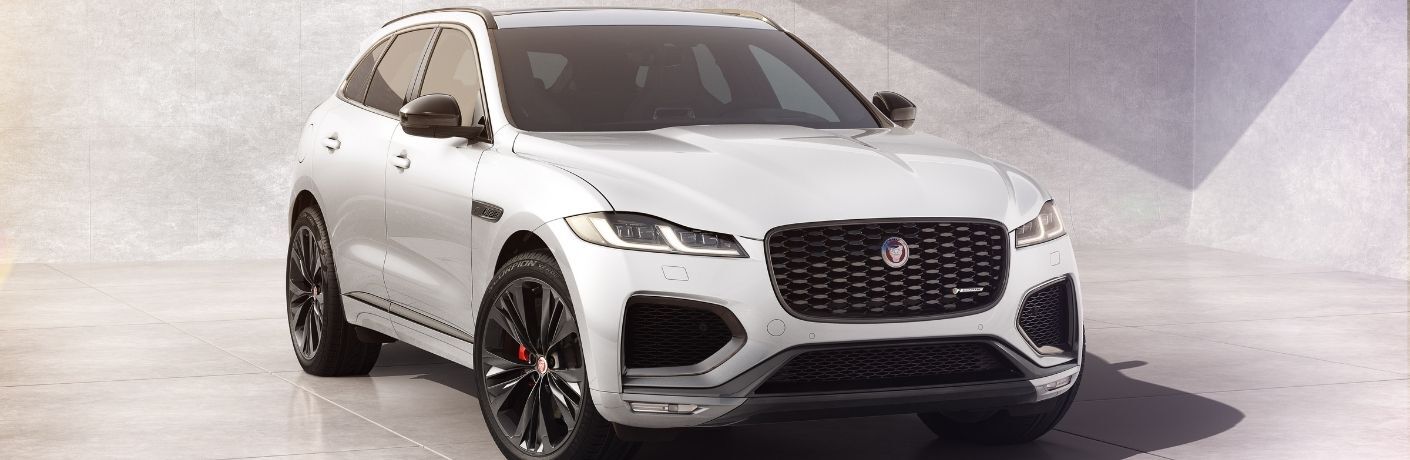 White 2022 Jaguar F-pace on display