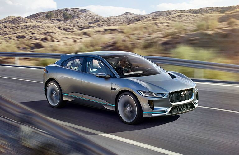 Silver Jaguar I-PACE Front Exterior on Highway