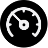 A black speedometer symbol