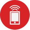 Red icon of a phone with broadcast.