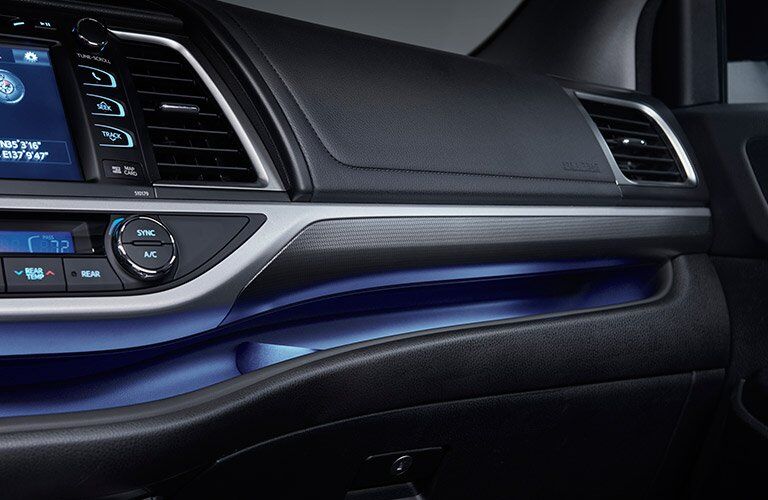 2017 Toyota Highlander Interior Dashboard with Blue Ambient Lighting