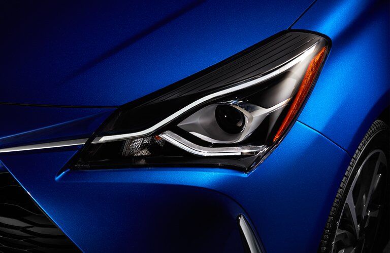 Close Up of 2018 Toyota Yaris Headlight with blue Exterior
