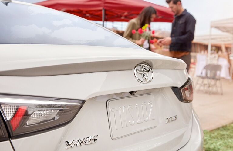 Close Up of White 2019 Toyota Yaris Rear Exterior
