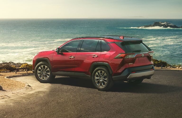 Red 2019 Toyota RAV4 Rear Exterior by the Ocean