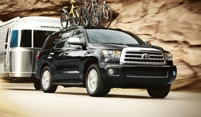 Black 2016 Toyota Sequoia Towing Trailer