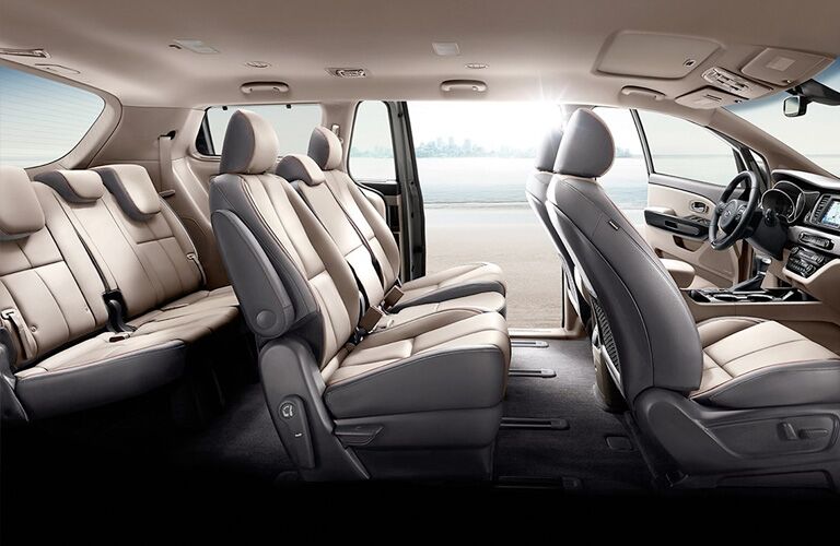 Grey and tan seats in 2020 Kia Sedona