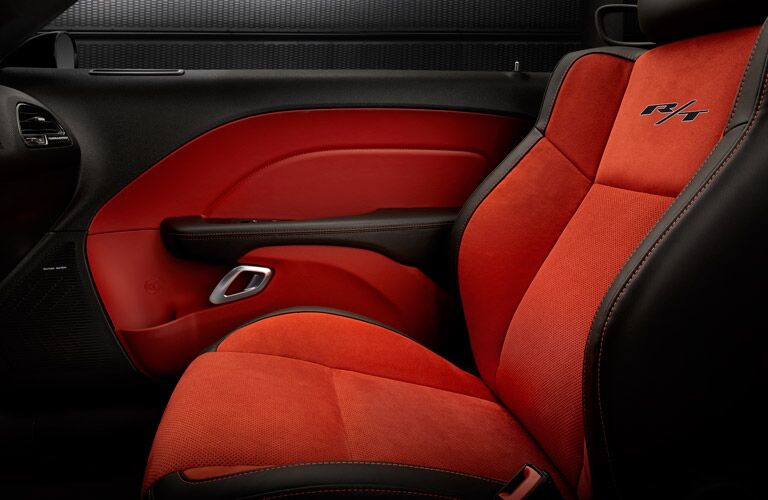 Red and black interior of the 2016 Dodge Challenger