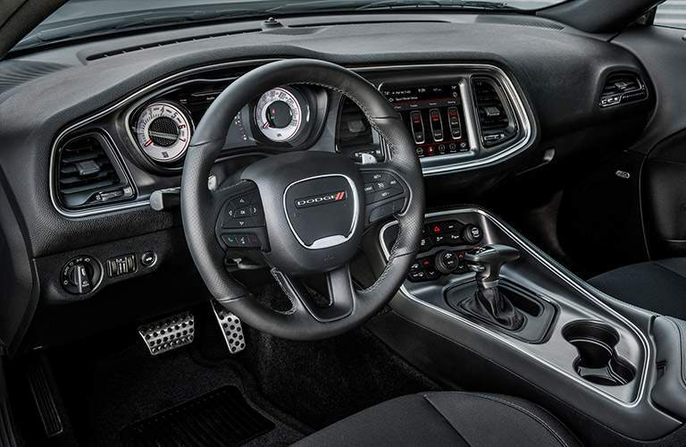 steering wheel and driver cockpit of the 2018 Dodge Challenger