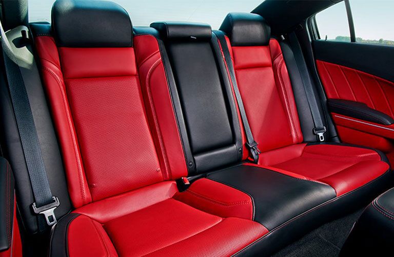 rear seats of the 2018 Dodge Charger in red and black