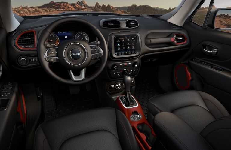 Black and red interior in 2019 Jeep Renegade