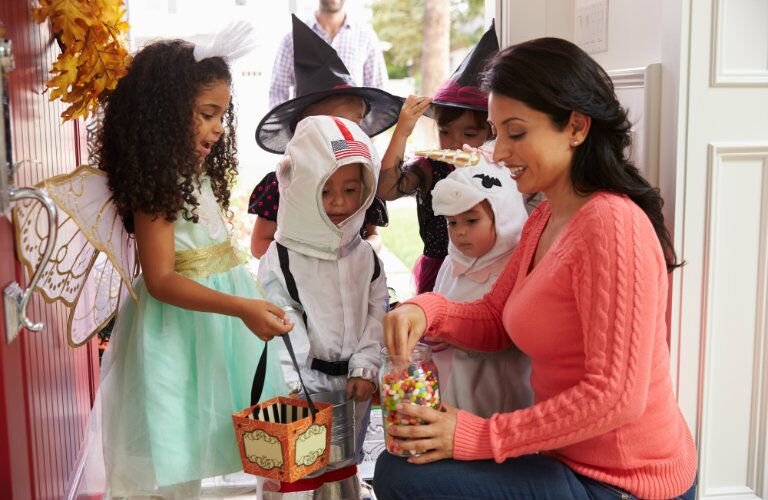 mom handing out candy