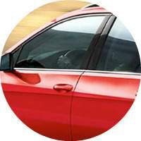red 2018 VW Golf SportWagen driver side doors closeup