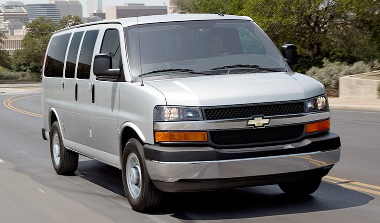 front and side view of gray chevrolet express commercial van