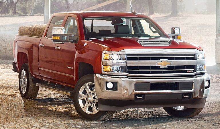 front view of red 2018 chevrolet silverado heavy duty