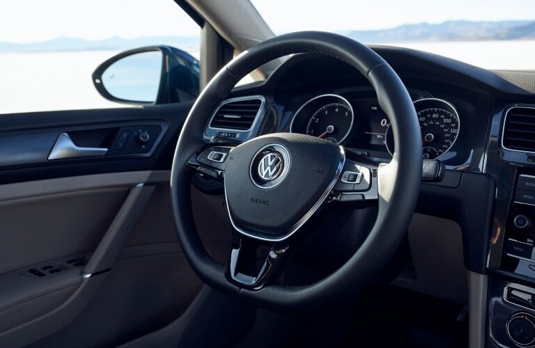 A photo of the driver's cockpit in the 2021 Volkswagen Golf.