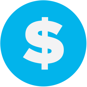 A blue icon overlaid by a white dollar sign.