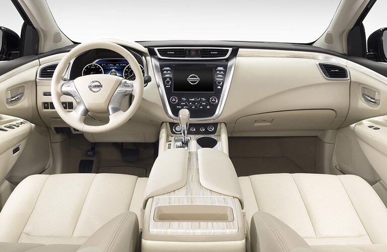 2016 Nissan Murano Interior View of Steering Wheel and Dashboard in White