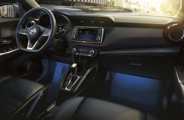 A photo of the front dashboard in the 2020 Nissan Kicks.