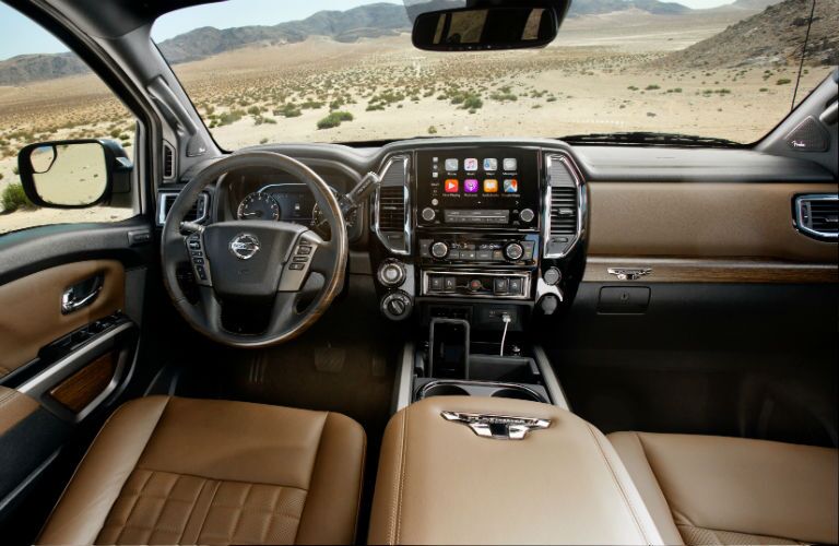 A photo of the driver's cockpit in the 2020 Nissan Titan.