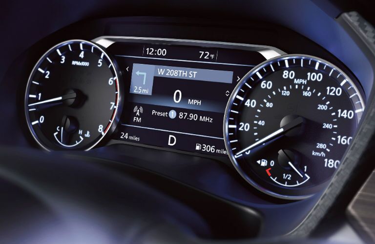 A photo of the center gauge cluster in the 2020 Altima.