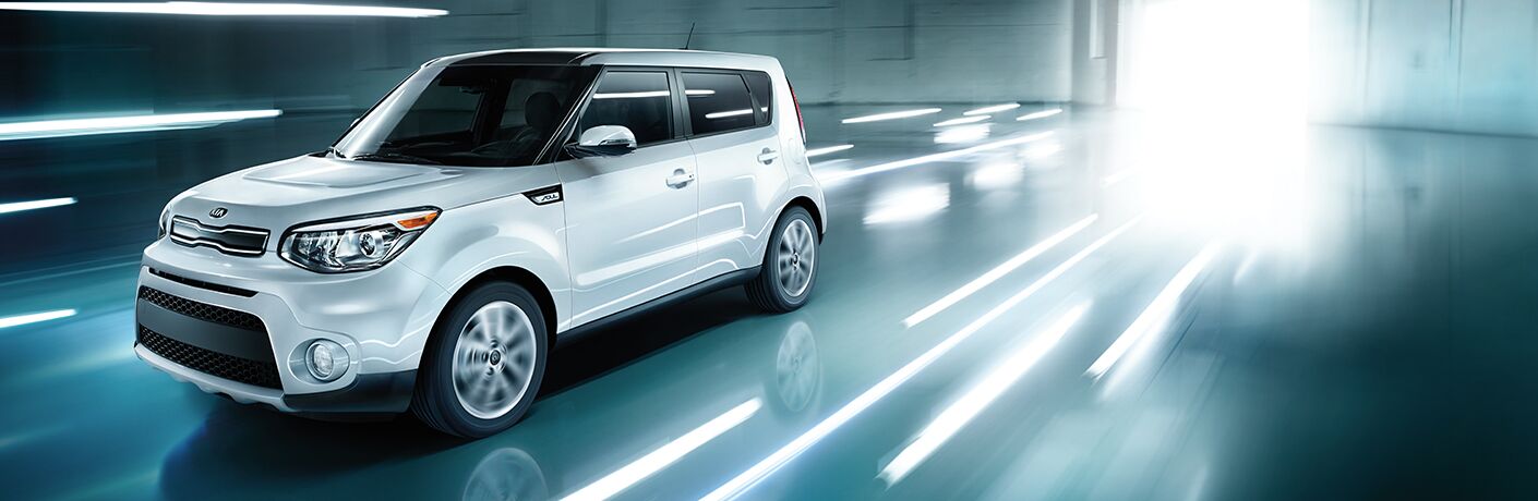 dramatic lighting on a white 2018 kia soul