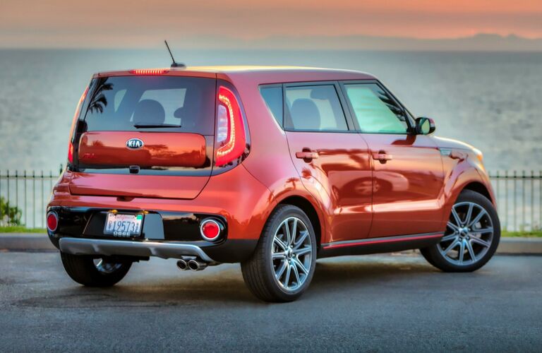 Rear view of red 2019 Kia Soul