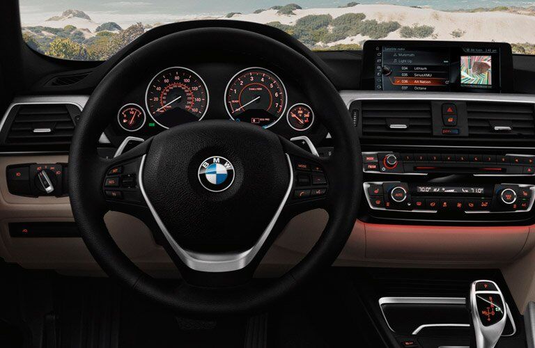 steering wheel and dashboard view of the 2017 BMW 3 Series