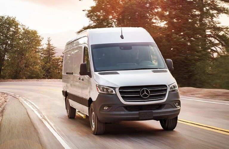 White 2020 Mercedes-Benz Sprinter on Highway