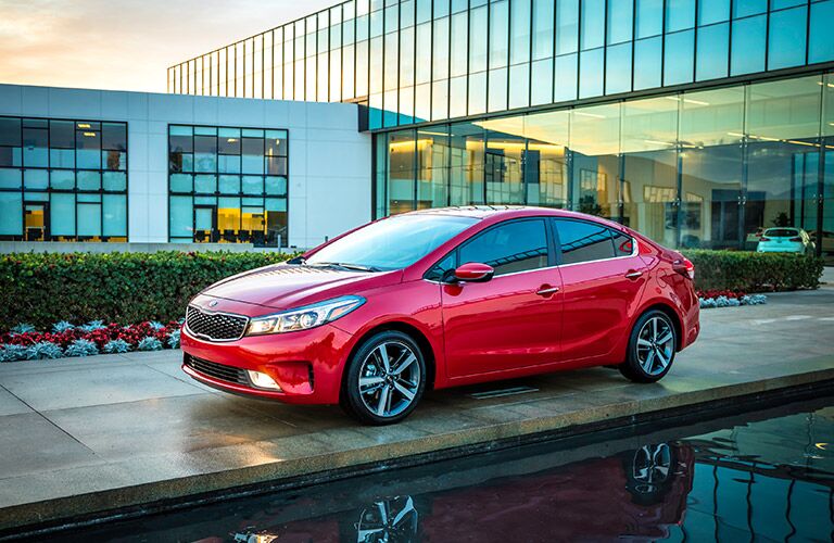 Red 2017 Kia Forte Front and Side Exterior in Driveway