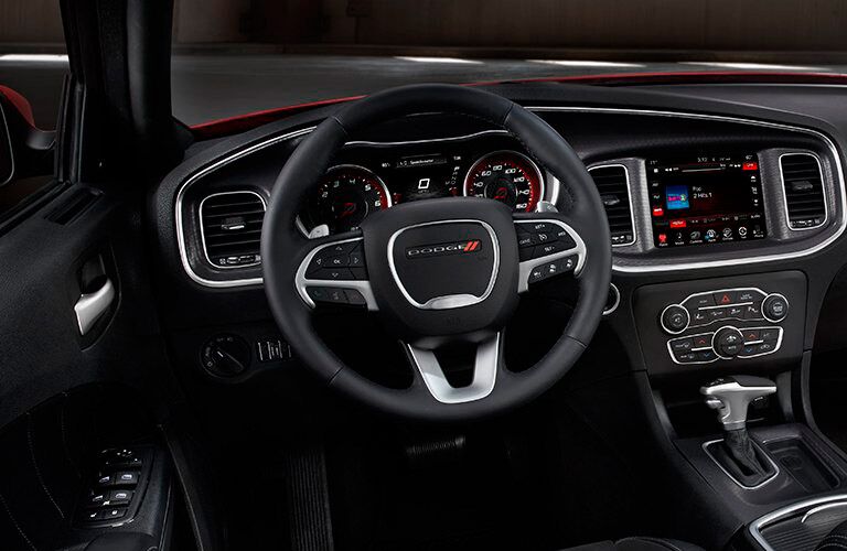 steering wheel and front instrumentation in the 2016 Dodge Charger SRT Hellcat
