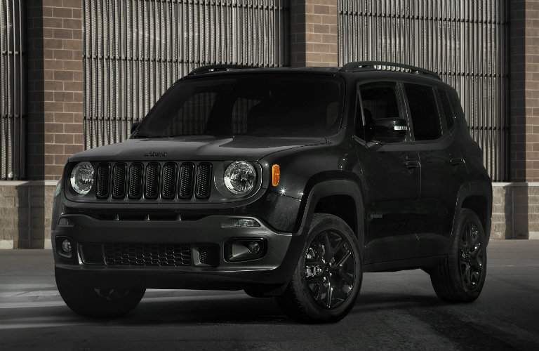front view of a black 2018 Jeep Renegade