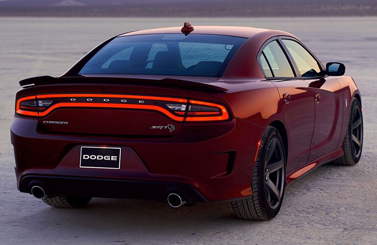 Rear of red 2019 Dodge Charger