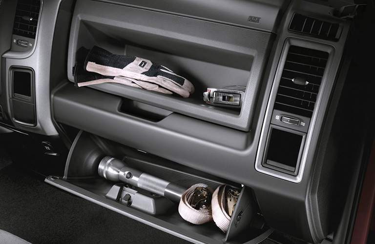 glovebox and extra storage areas of the 2018 Ram 1500