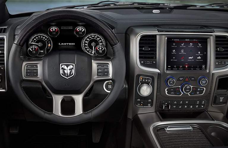 2018 Ram 1500 Limited steering wheel and infotainment system