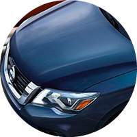 blue 2017 Nissan Pathfinder hood top closeup
