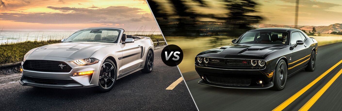 2019 silver ford mustang vs 2019 black dodge challenger
