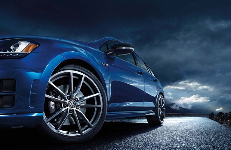 Low side profile of blue 2017 Volkswagen Golf R