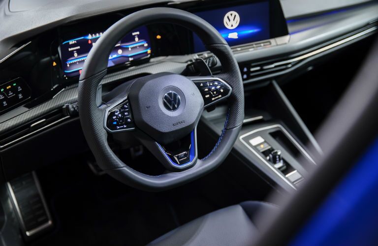 A photo of the driver's cockpit in the 2022 Volkswagen Golf R.