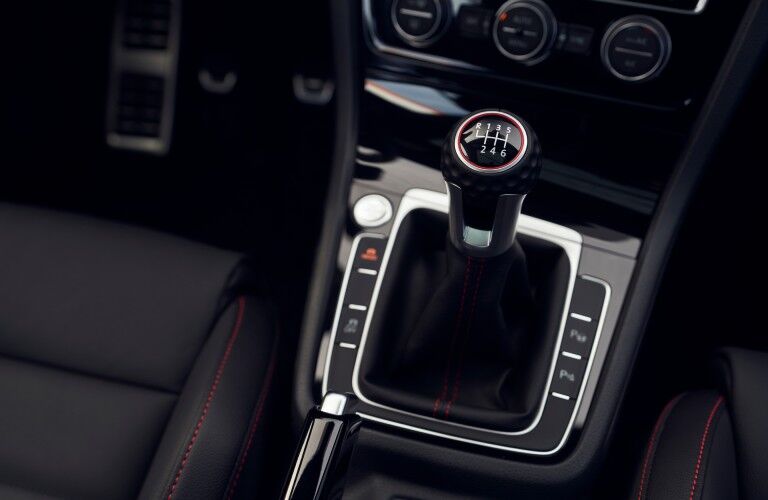 A photo of the gear-shifter for the manual transmission available in the 2021 VW Golf GTI.