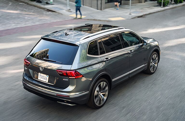 An overhead photo of the 2020 VW Tiguan on a city street.
